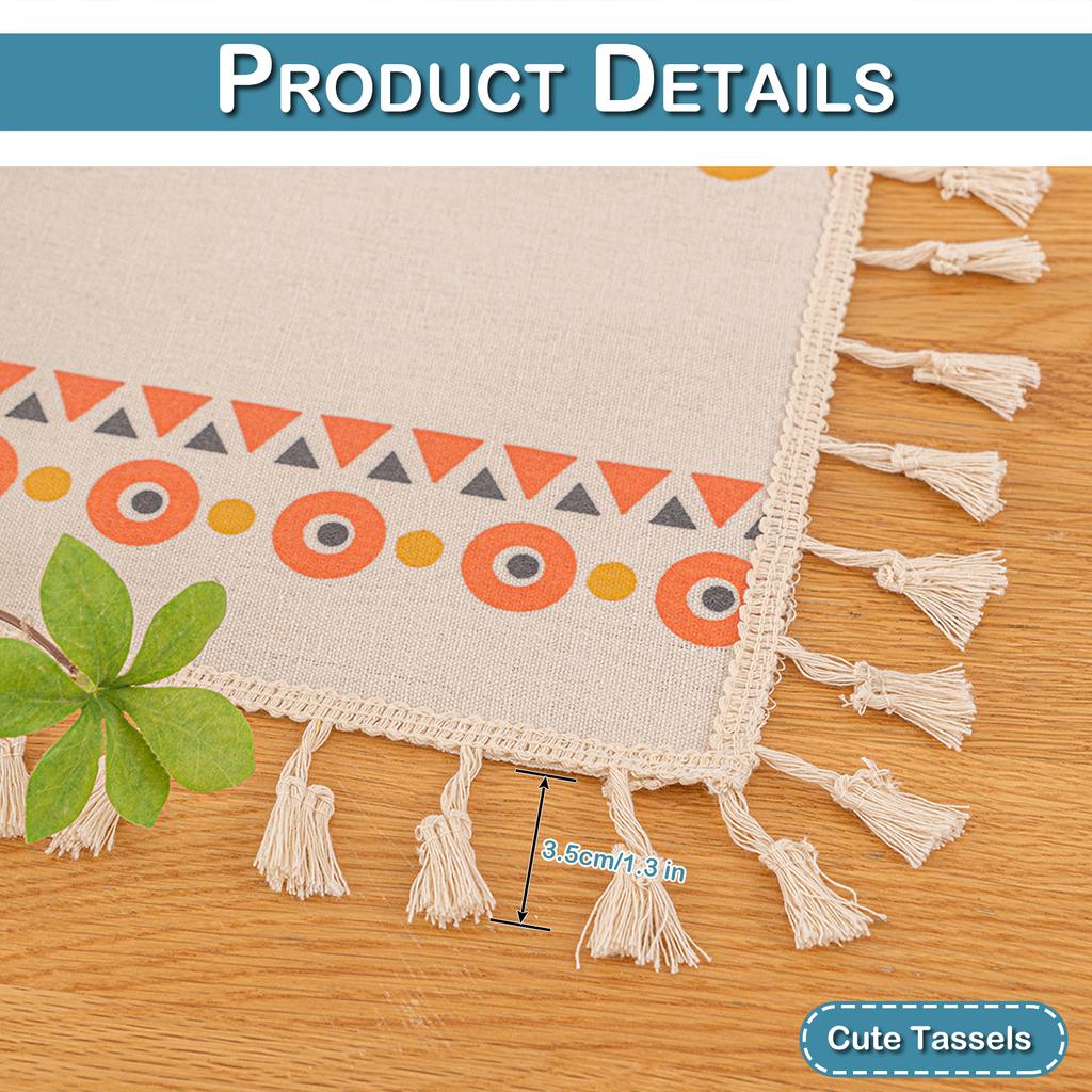 Vintage Boho Tassel Table Cloth Waterproof Cotton Linen Bohemian Tablecloth Patio Outdoor Wrinkle Free Table Protector Covers