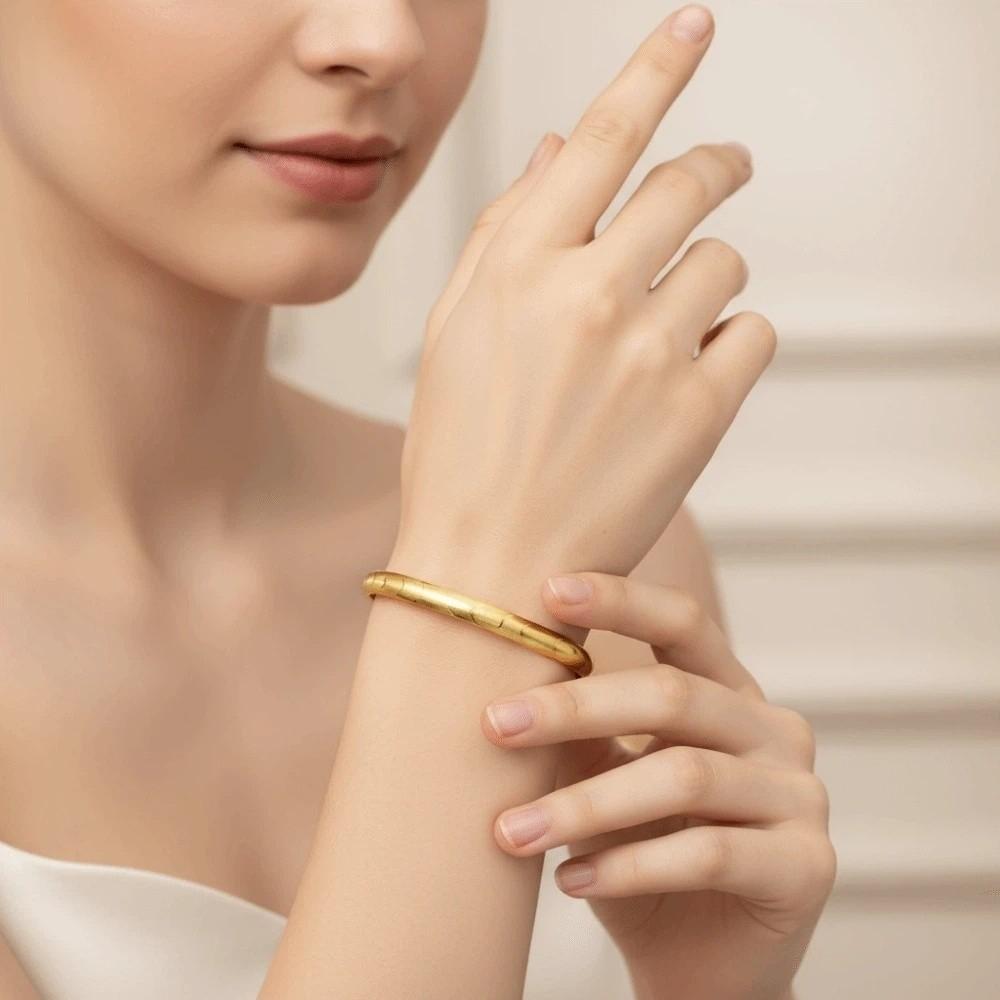 Waterproof Opening Brushed Bangle with Ripple Pattern Silver Wrist Circle Cat's Eye Bracelet Women