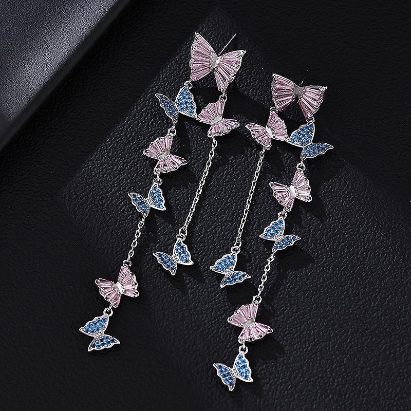 Exquisite Zircon Butterfly Earrings with Long Tassel