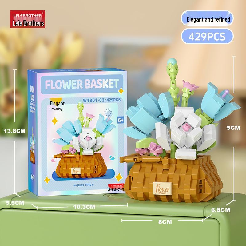 LEGO-Compatible Micro Blocks Eternal Flower Basket Bouquet - Educational Building Toy for Girls