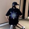 New Summer Style Gradient Snowflake Ironing Diamond Short-sleeved Round Neck T-shirt Women's Mid-length Loose Top