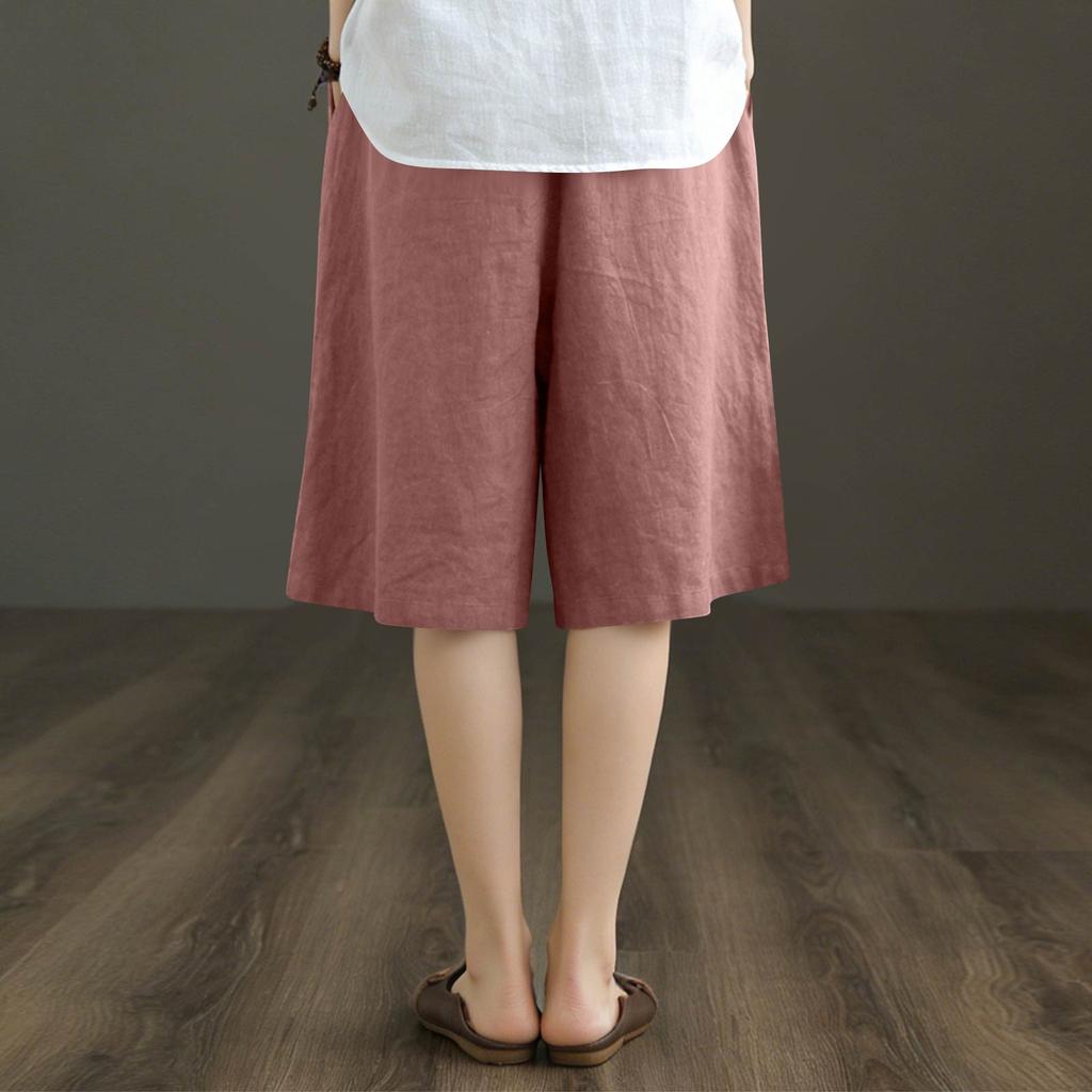 Women's Fashionable Casual Loose Fit Literary Vintage Cotton Linen Shorts With Pockets
