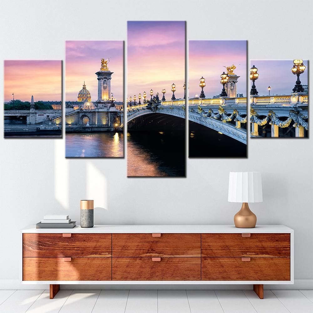 5-Piece Modular Home Decor Wall Art Canvas - HD Printed Pont Alexandre III Poster Artwork for Room Decoration