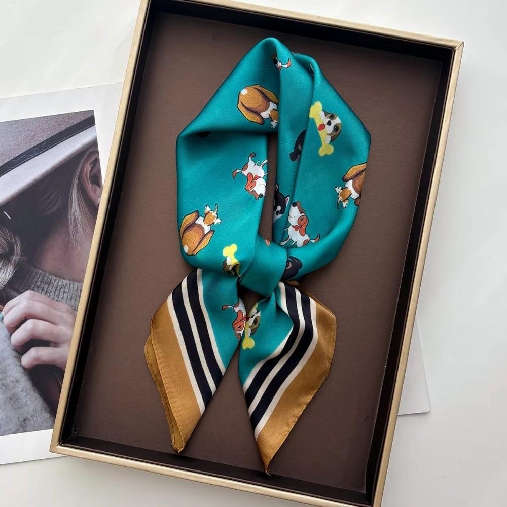 Cartoon Dog Print Women Square Scarf 70x70cm Silk Scarf Cute Shawl  Fashion Accessory