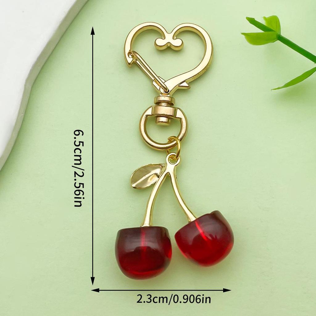 Red Cherry Pearl Resin Keychain Pendant