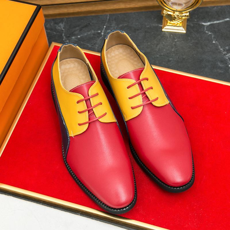 Men's Shoes Large Size Men's Double Color British Business Dress Leather Shoes Retro Casual Shoes Hairstylist Trendy Shoes Men