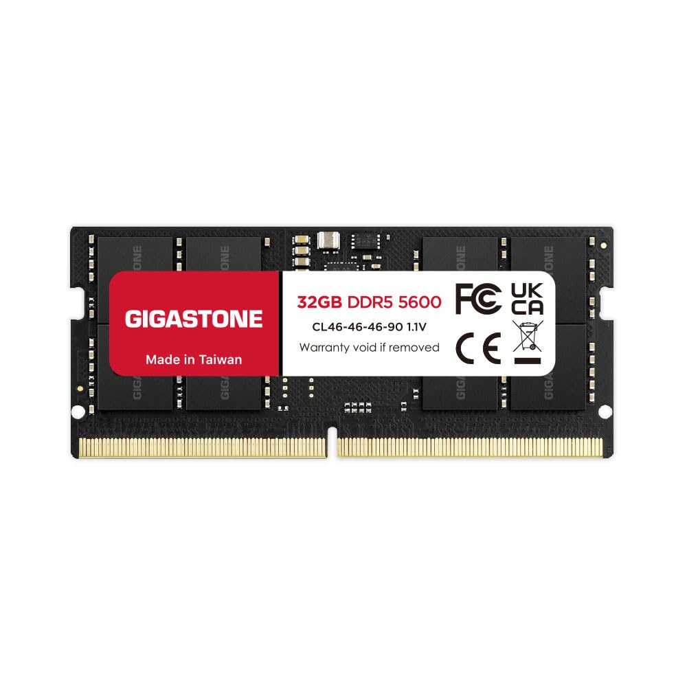 

GIGASTONE 32GB x 1 DDR5 5600MHz SODIMM 262 Pin Unbuffered High Performance Memory Module Upgrade for Laptops [Memory DDR5] (32GB Kit) PC5-44800