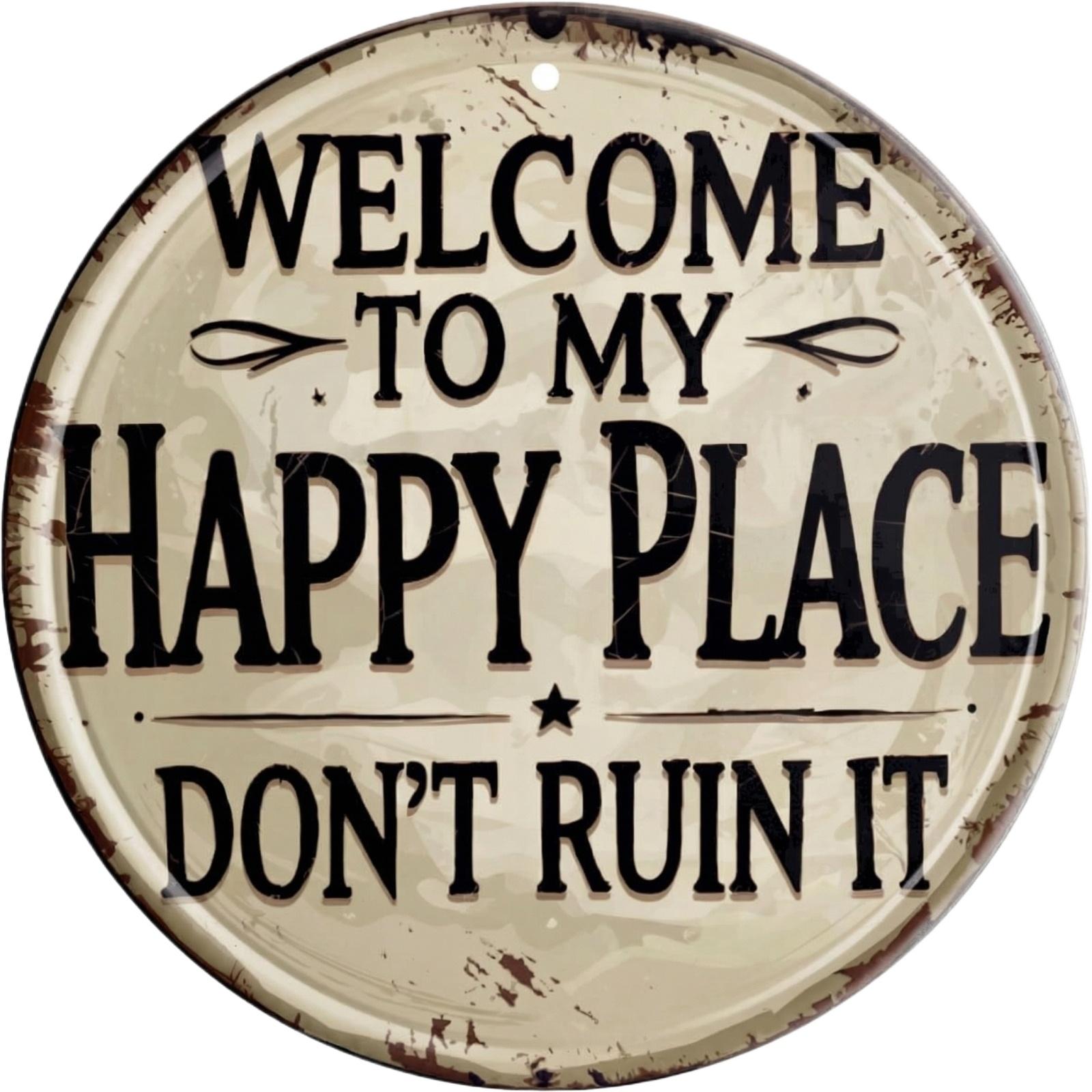 

Welcome Sign For Front Door Round Metal Welcome To My Happy Place Plaque For Home Bedroom Kitchen Dining Or Bar Decor One Size