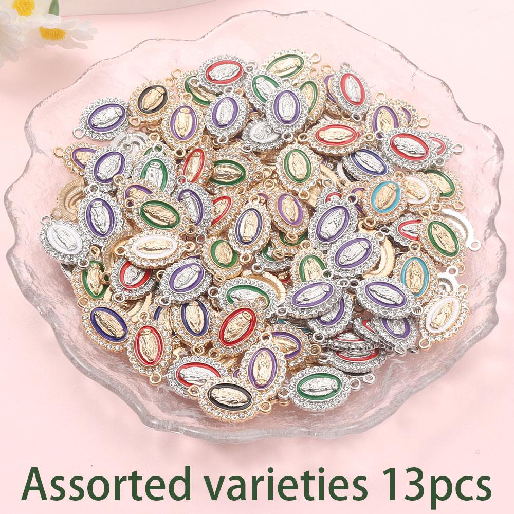 4/8/13pcs Alloy Enamel Virgin Mary Pendant Chain Virgin Mary Pendant Cross Connection Bracelet Pendant, Used for DIY Necklace Jewelry Making
