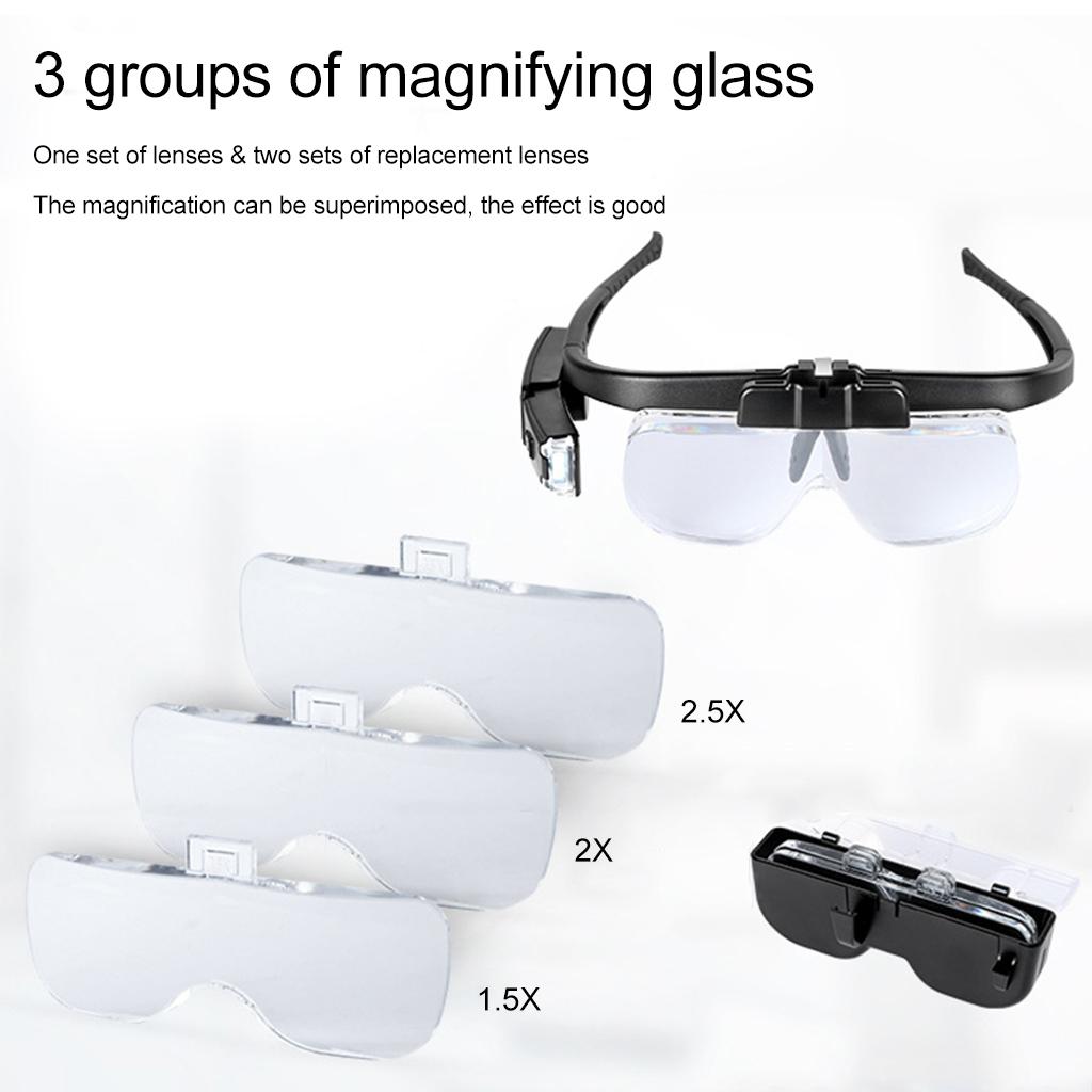 Lupa com Headband Iluminada por LED Viseira Lupa Mãos Livres Lupa 6 Lentes