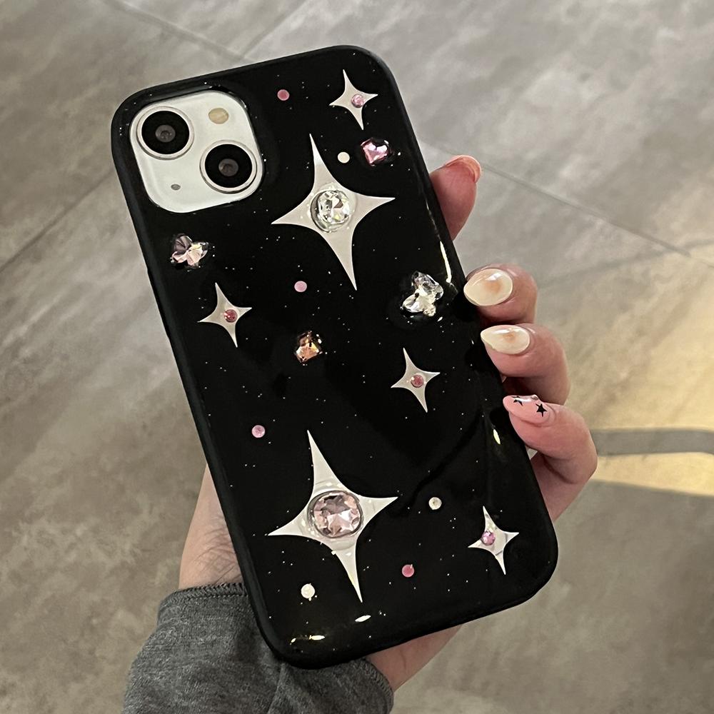 3D Strassstern Handyhülle Für iPhone 17 16 15 14 13 12 11 Pro Max 14promax Schwarze Weiche Rückseite