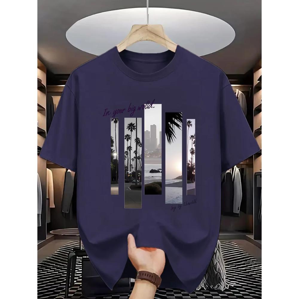 

Мужская летняя модная повседневная спортивная футболка с коротким рукавом и круглым вырезом, свободного кроя, с принтом S темно-синий