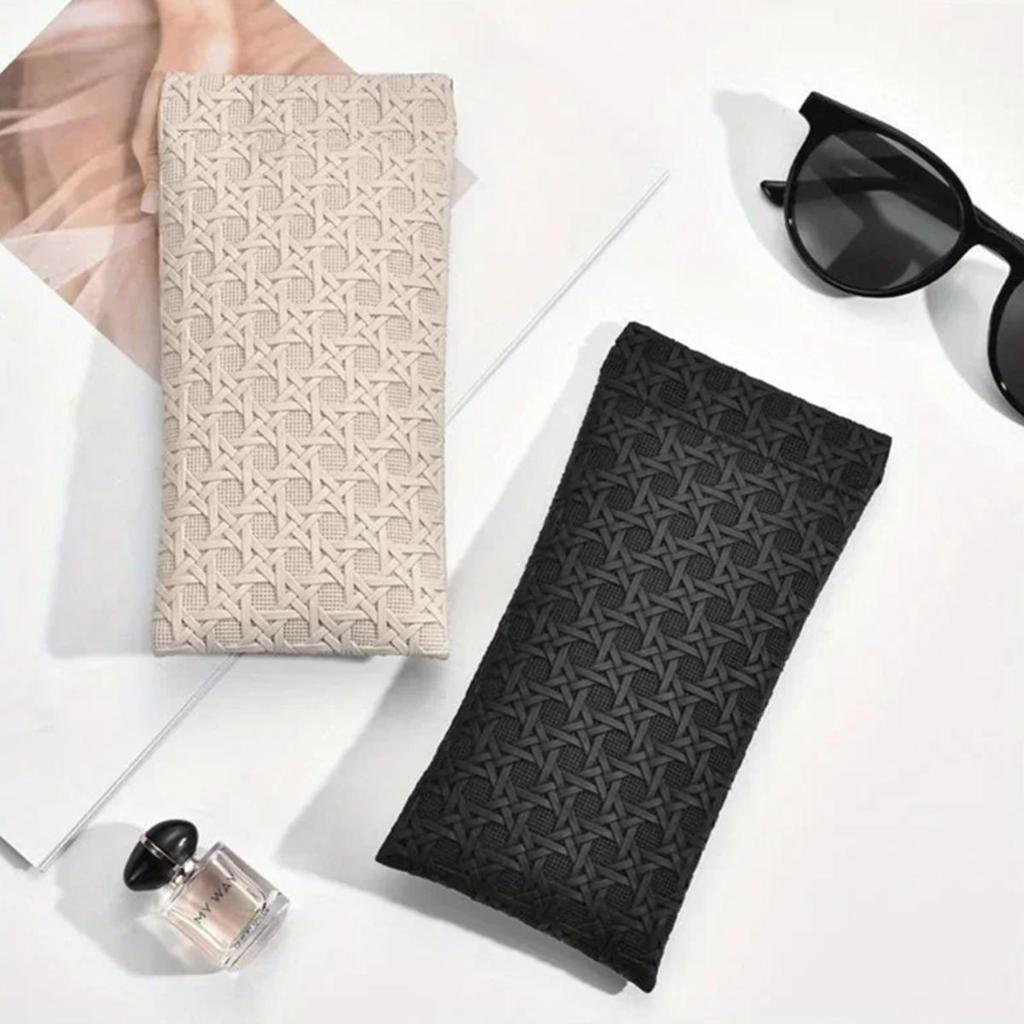 1pc Minimalist Elegant Trendy Glasses Pouch Woven Texture PU Leather Portable Sunglasses Storage Box Durable Protective Containe