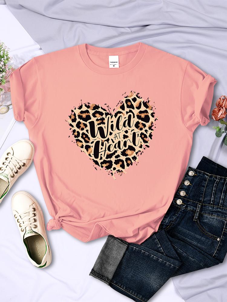 Fashion Leopard Wild At Heart Women'S Tshirt Cotton Breathable Short Sleeve Casual Comfortable Clothing Cotton Oversized T Shirt