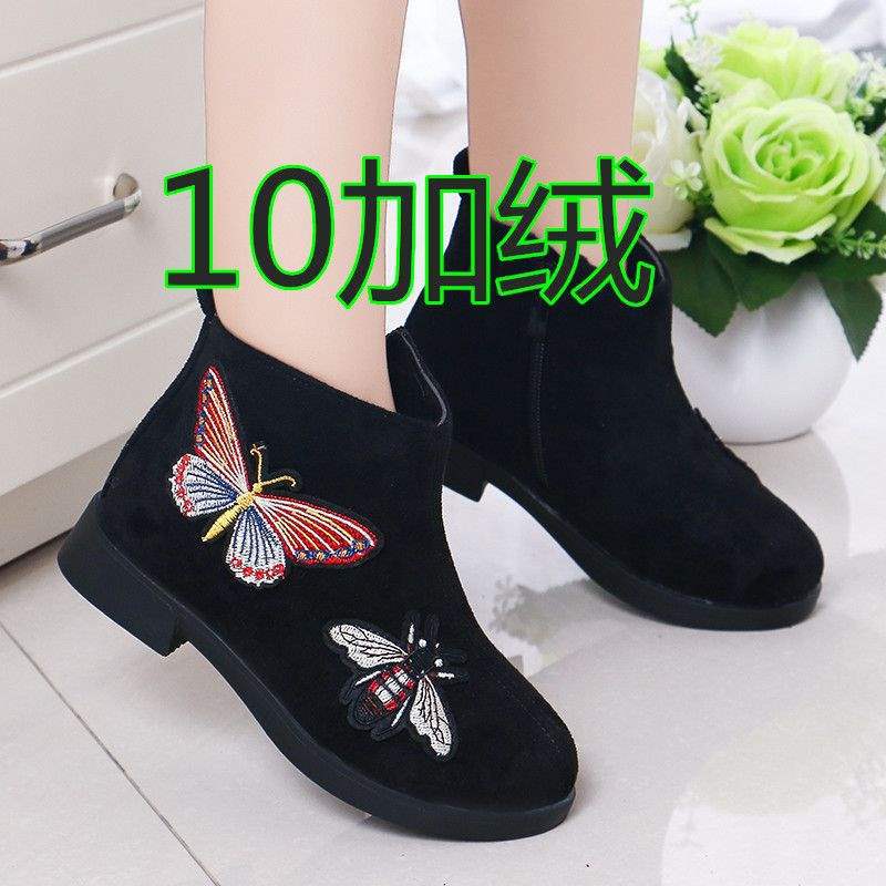 2025 girls autumn and winter retro shoes single boots princess shoes Korean version low tube velvet boots medium and older children cotton shoes s