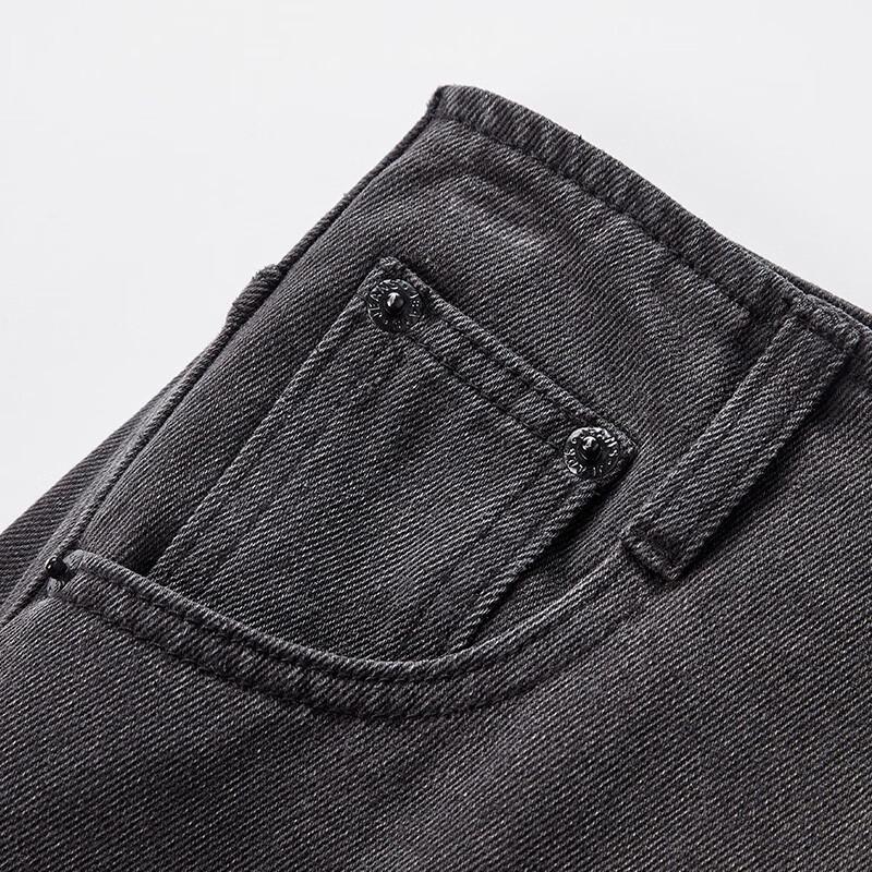 Xiangying Women's Retro Grey Denim A-Line Midi Skirt
