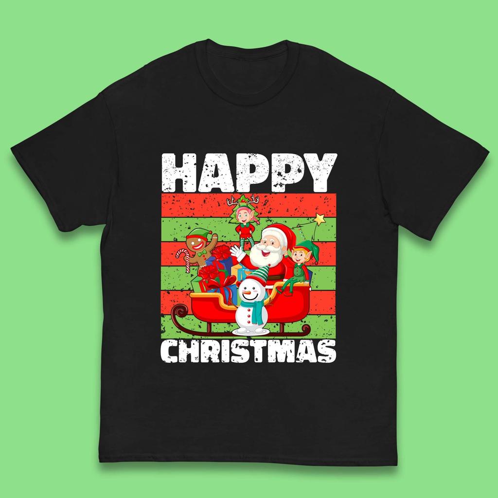 Christmas Santa Claus And Friends On Sleigh Ride Kids T Shirt