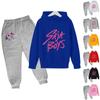 Winter Boy And Girls Color Long Sleeved Hooded Sweatshirt Two Piece Set Of Top And Pants
