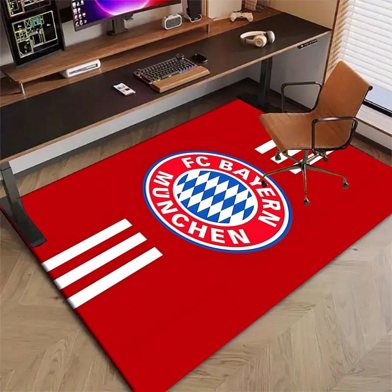 Fußball Bayern Polyester Teppich, Weiche Indoor Matte für Bürostuhl, Wohnzimmer, Schreibtisch - Dekoratives Home Office Teppich Design
