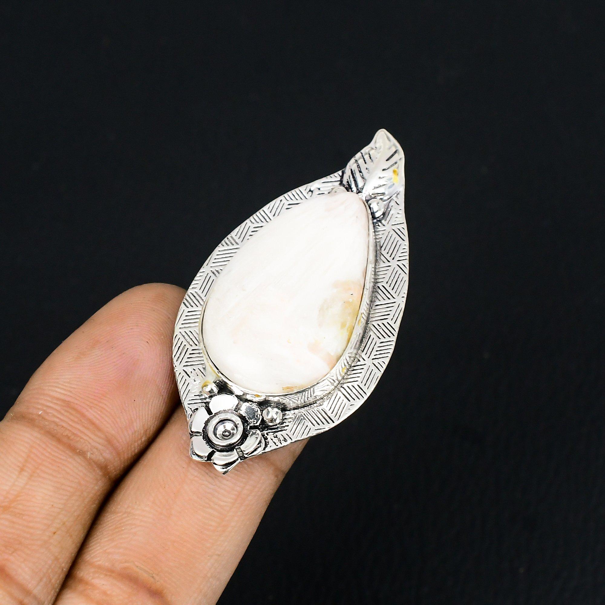 Scolecite Gemstone Stackable Mother Flower Crown Chakra Ring Size 6 925 Silver 6