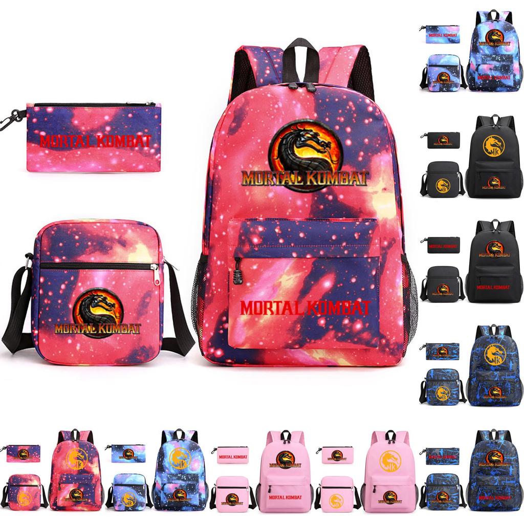 Mortal Kombat Book Bag Threepiece Set With Waterproof Oxford Fabric For Casual Travel