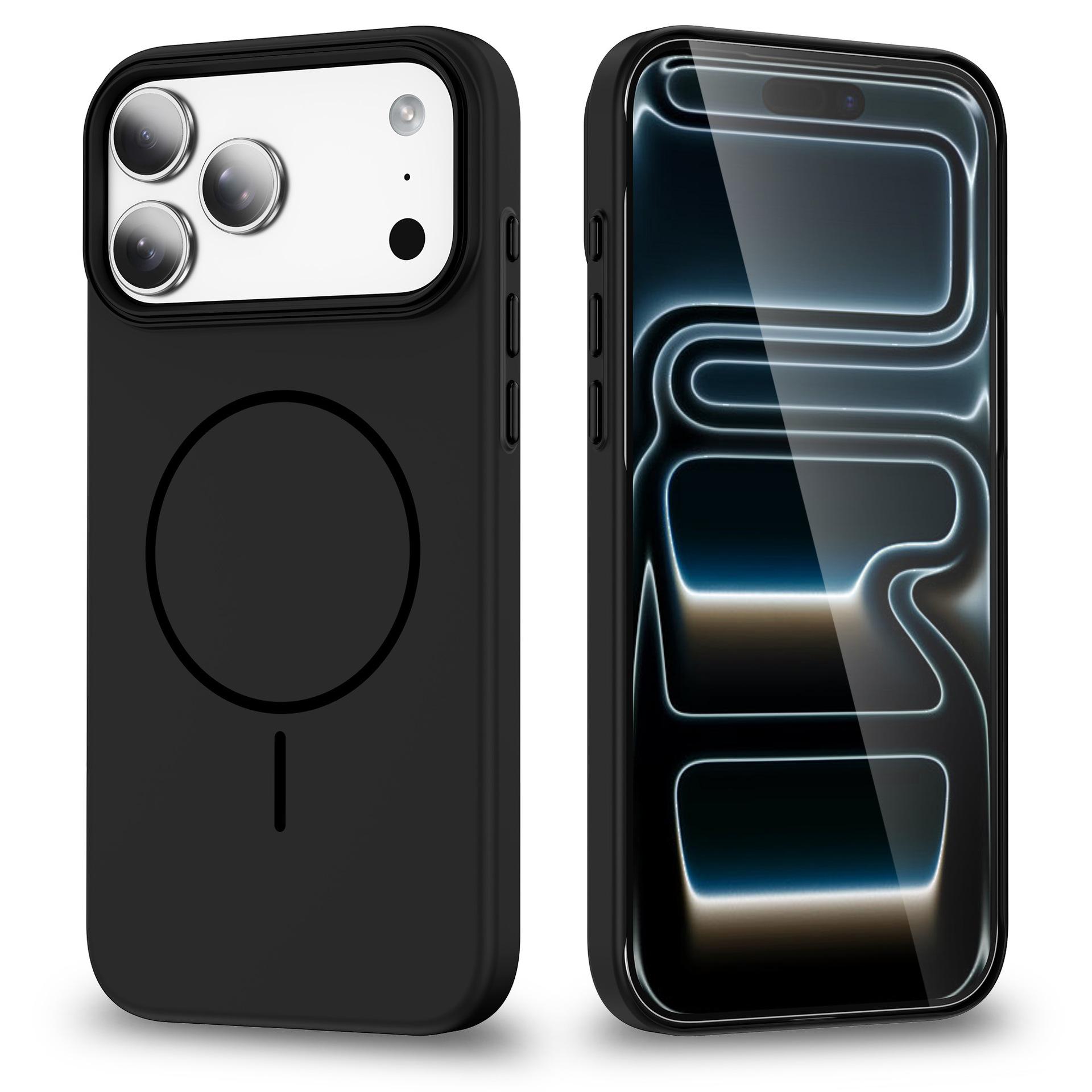 case for 17 16 15 14 13 pro max Skin feel fine magnetic circle contrasting color PC magnetic protection cover full coverage iPhone17 чёрный