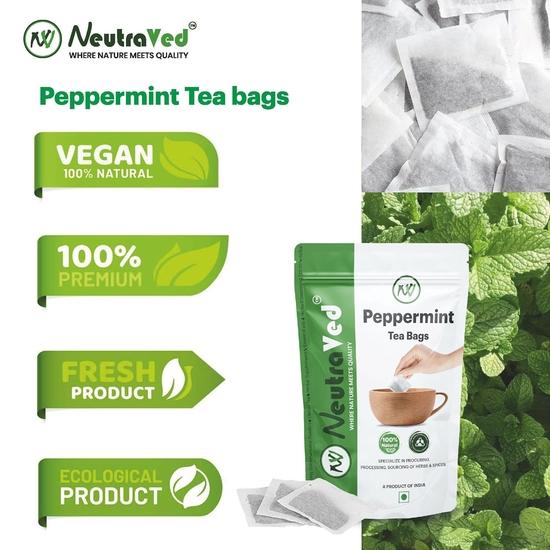 NeutraVed Peppermint Tea - 40 Tea Bags | Pure Mint Tea Bags | Caffeine-Free Herbal Tea | Reusable Zipper Pouch | Pack of 1