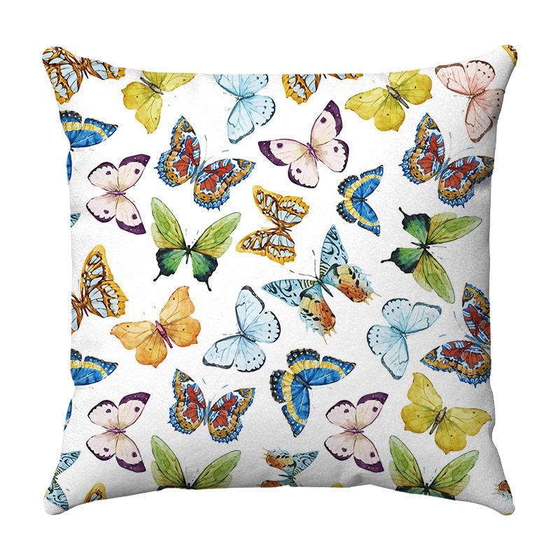 Seamless Watercolor Butterfly Digital Printing Short Plush Pillow Covers for Car Sofa Office Cushion Cover Home Goods 60x60cm