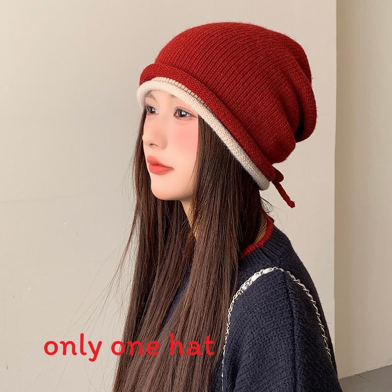 Knitted Hat Women Winter Cozy Wool Blend Warm Earmuff Beanie For Casual Wear красный