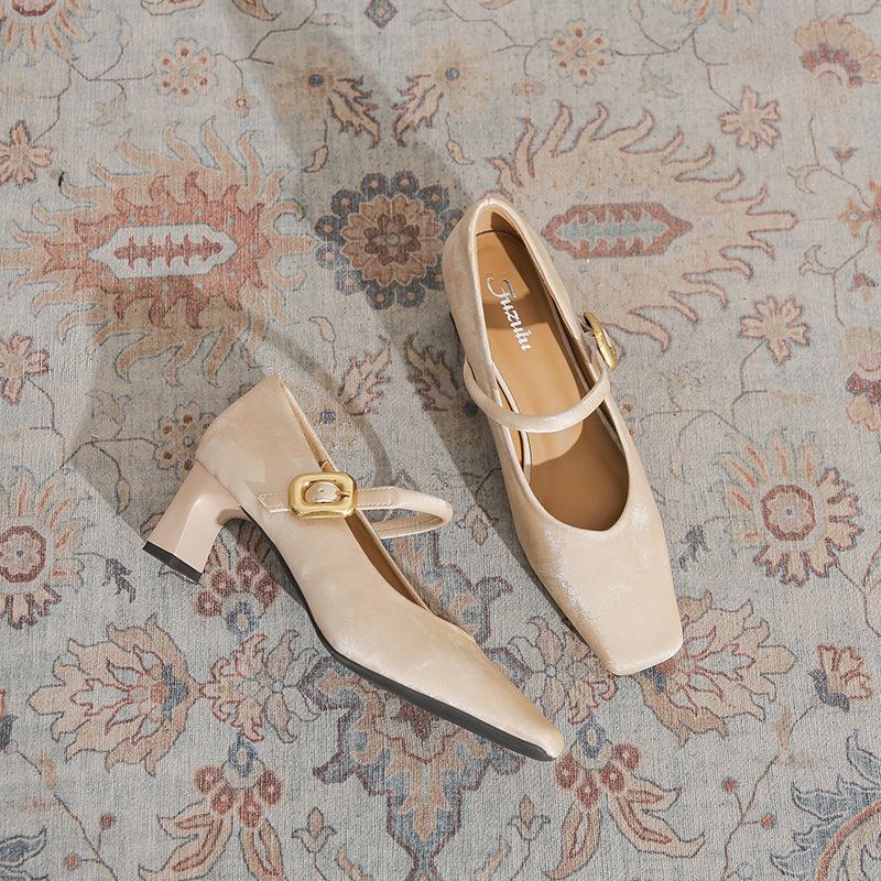 6368-12 Classic New Chinese Style! Retro National Style Square Head Thick Heel Sandals with Mary Jane Light Mouth Single Shoes