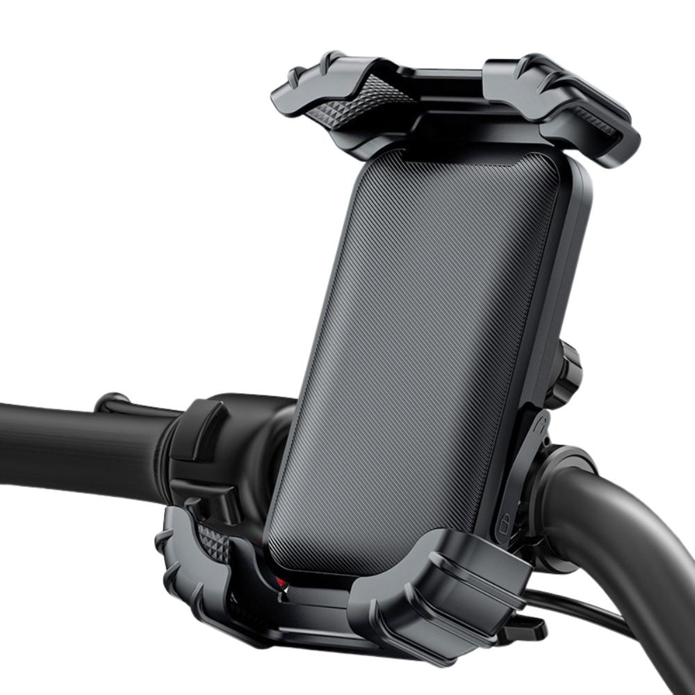 Motorcycle Phone Mount with Anti-Shake Grip, 360° Adjustable, One-Hand Operation Handlebar