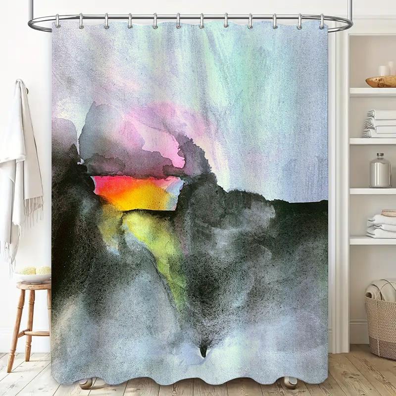 Watercolor Print Shower Curtain Soft Texture with Floral Design in Multicolors for Bathroom Decor