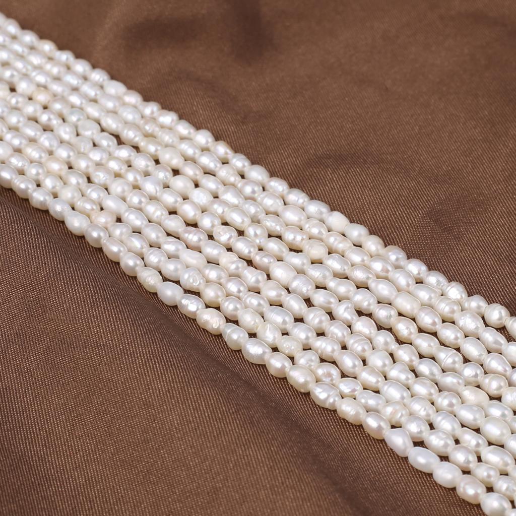 1String, White Natural Freshwater Pearls, Handmade Rice Pearl Beads, 3-3.5 Mm, for DIY Necklace Accessories, Jewelry Making, Women Gift, 36 Cm