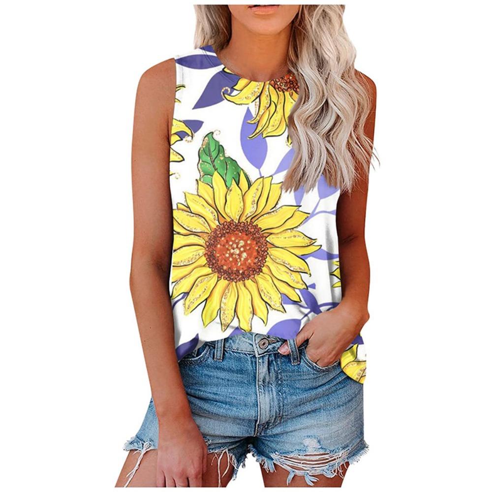 Summer Sunflower Leopard 3D Print Tank Top Women Streetwear Casual Y2k Tops Oversized Vest Off Shoulder Sleeveless Girl Camisole