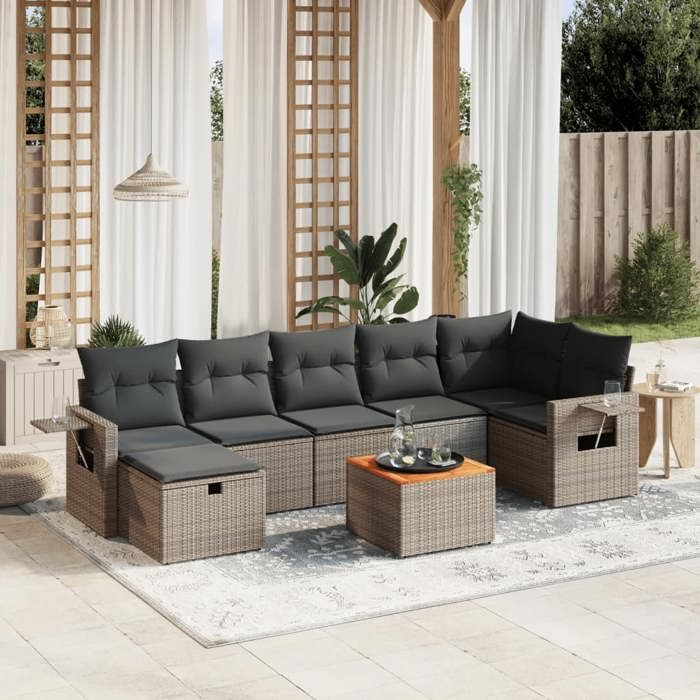 VidaXL Garden Lounge Set with Cushions 8 Pcs, Patio Sofas, Patio Furniture Set, Outdoor Furniture, Grey 3264959