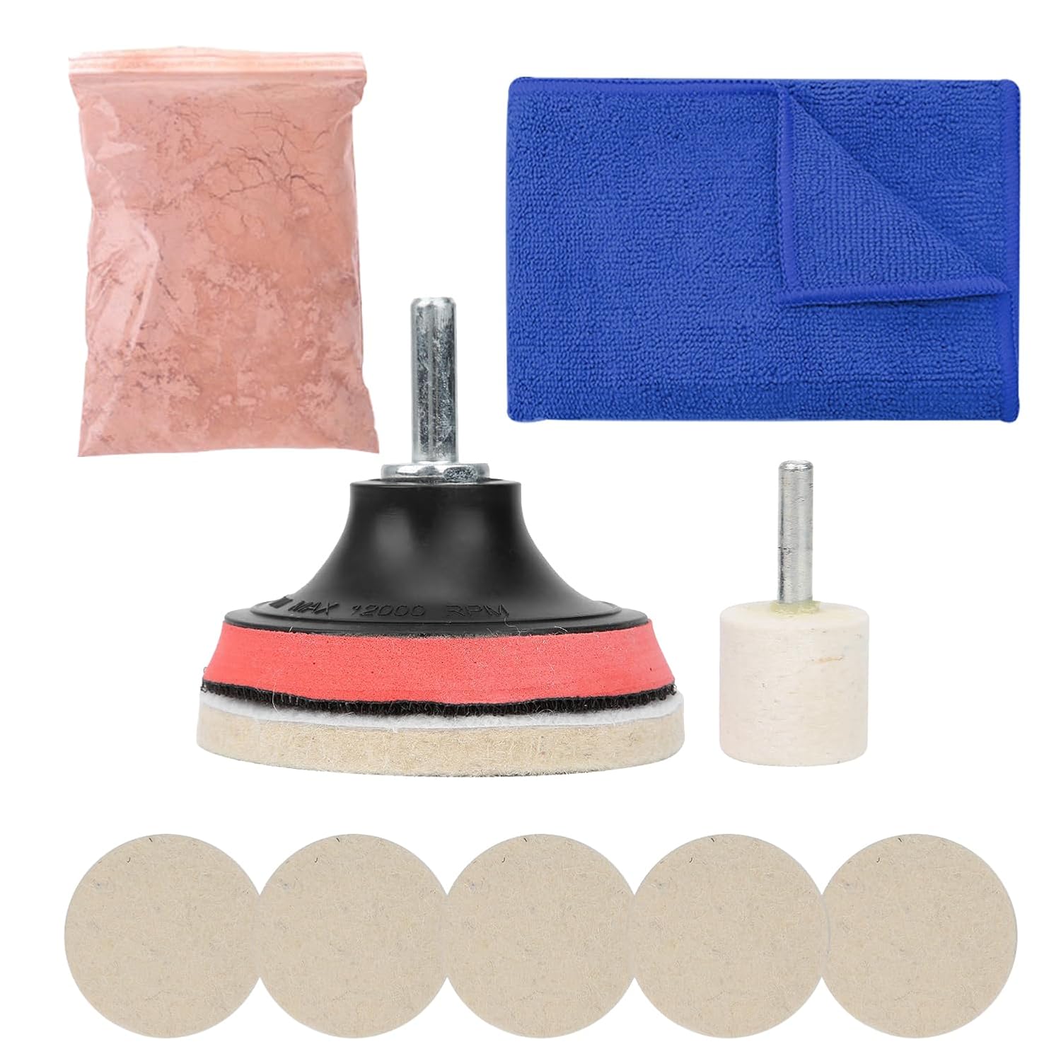 Car Glass Scratch Remover kit, 100g Cerium Oxide Powder Glass Polish and Wheels Set Polish Pads for Windshield Scratch Remove