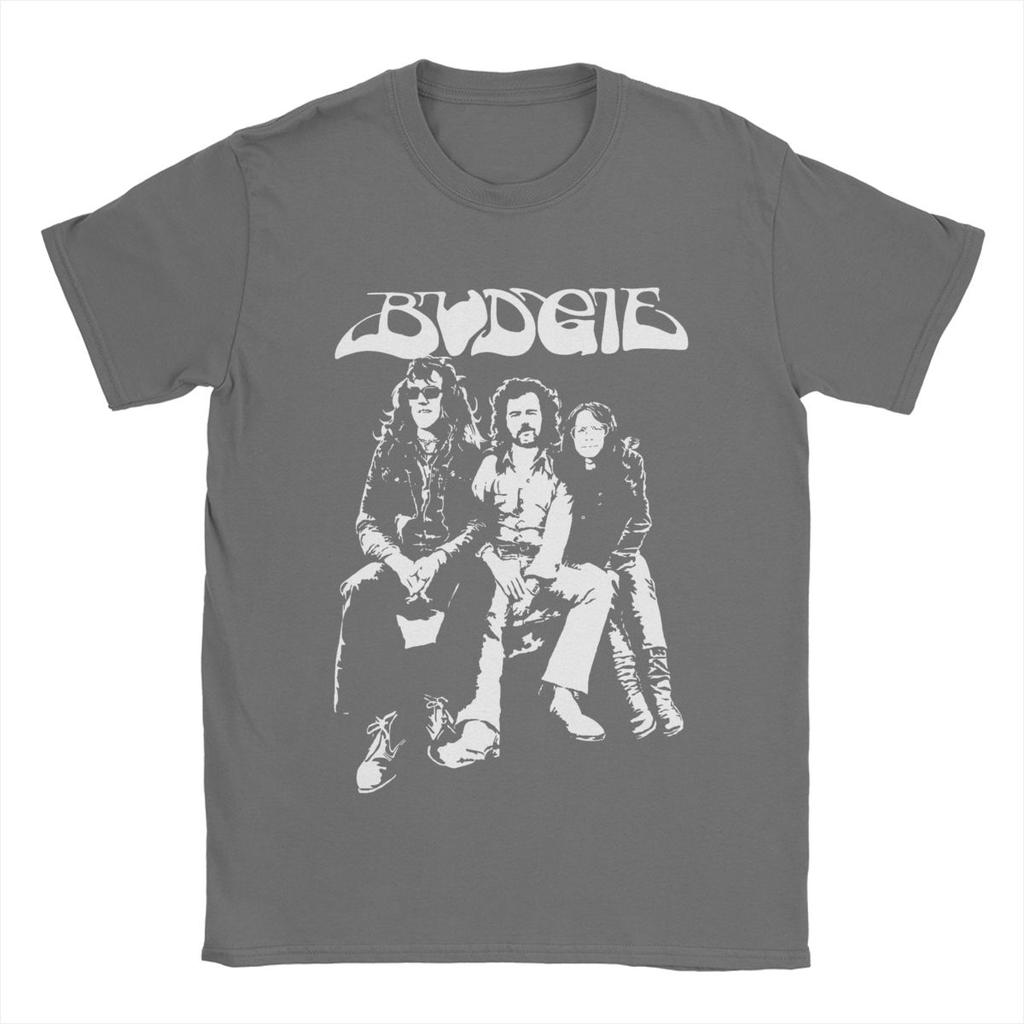 T-shirts Budgie Band Blanc en Noir Homme 100% Coton T-Shirts Décontractés T-Shirts Col Rond Manches Courtes Hauts Imprimés