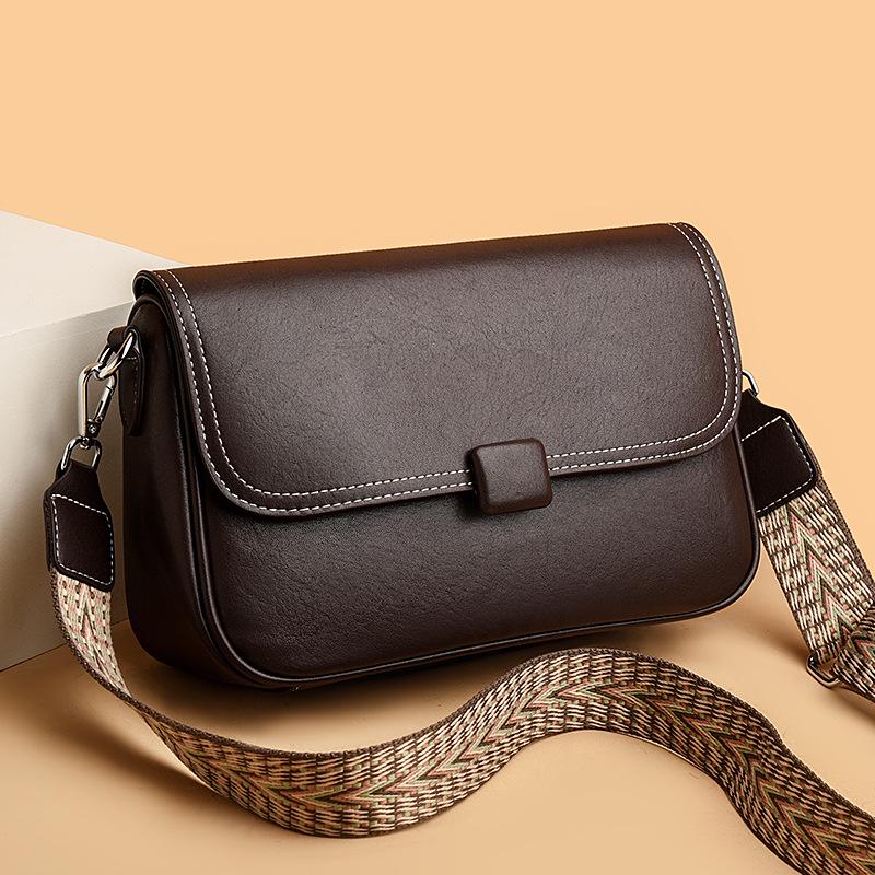 2024 Women's Crossbody Bag: Soft Leather, Fashionable Design, Wide Strap, Stylish Square Shape