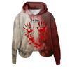 Women's 3D Bloody Letters Printed Long Sleeved Loose Hooded Sweatshirt New Halloween Ladies Casual Long Sleeved Pullover