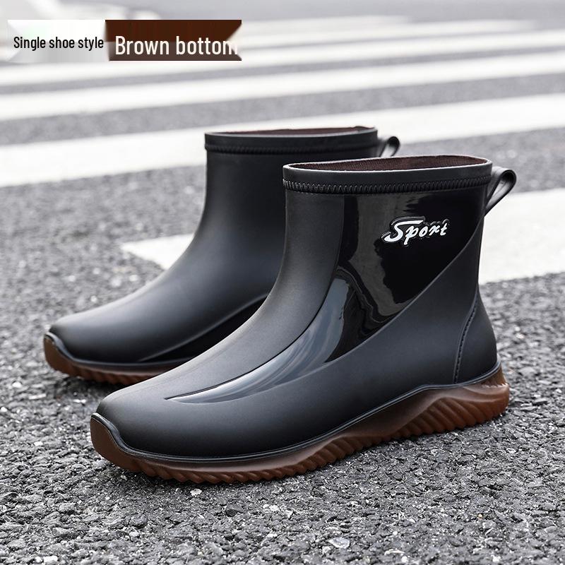 Men's Mid-Calf Non-Slip Fleece-Lined Rubber Rain Boots for Fashion, Work, and Outdoor Activities