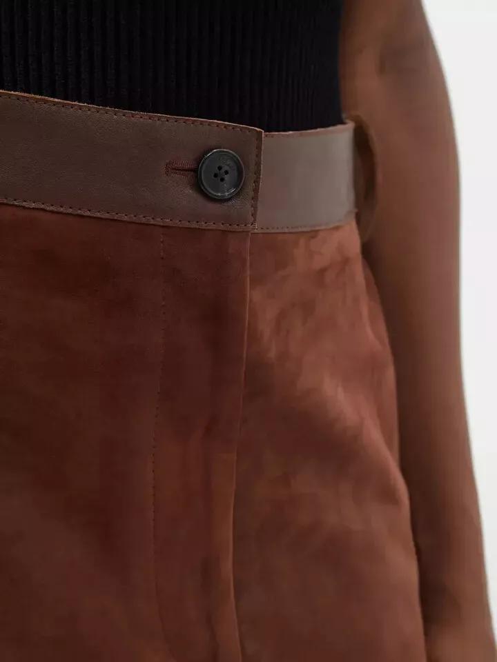 Genuine Soft Sheepskin Suede Leather Women's Brown Skirt Handmade Stylish Party