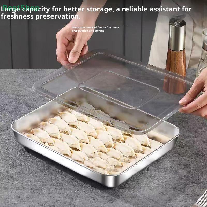 1/2pcs Stainless Tray With Silicone Lid Food Storage Set,Large Capacity Food Storage Fresh-keeping Box Great For Home, Parties