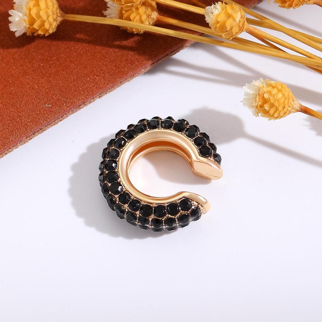 Retro Fashion C-Shaped Bling Ear Clips with Colored Diamonds - Trendy No-Pierce Earrings
