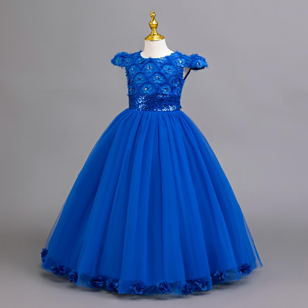 2026 Mädchenkleider Mittelgroße und Große Kinder Puffärmel Pailletten Hochzeit Blumenmädchen Klavieraufführung Prinzessinnenkleider Lang Lieblingskleid des Mädchens