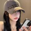 American Retro Letter Gray Baseball Cap Women's Wide Brim Big Face Showing Face Small Cap Versatile Big Head Circumference Hat