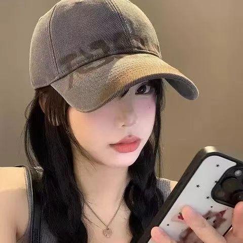 American Retro Letter Gray Baseball Cap Women's Wide Brim Big Face Showing Face Small Cap Versatile Big Head Circumference Hat