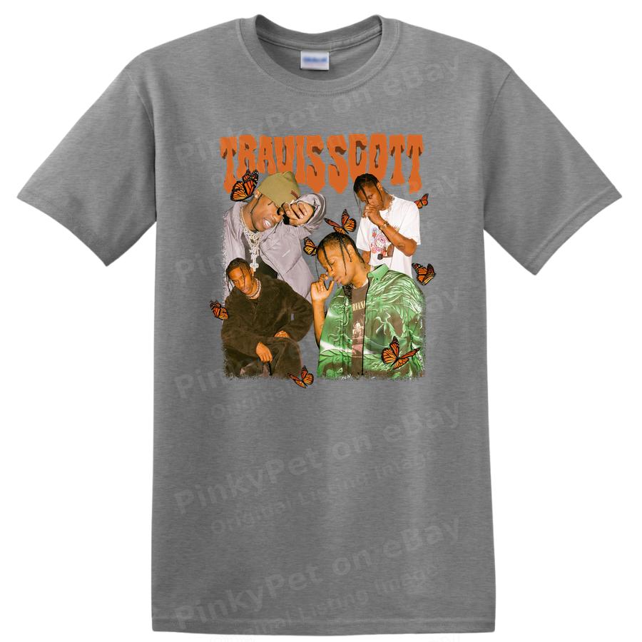 Travis Scott Graphic T Shirt Retro Butterfly Design Vintage Hip Hop Tee