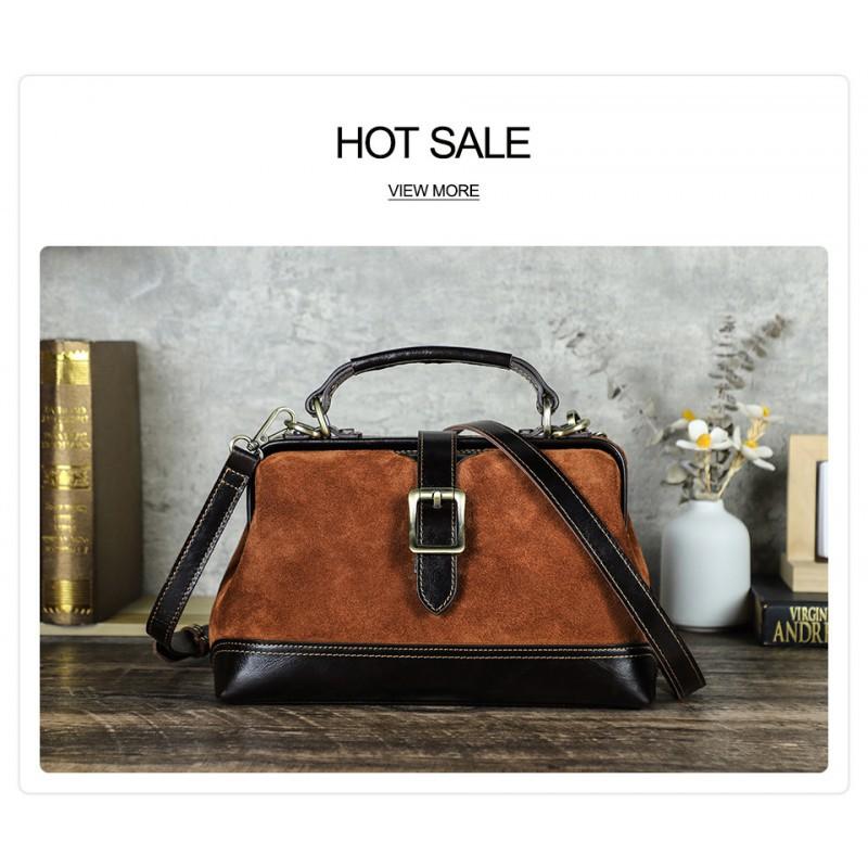 High Silk Shiny Cow Anti Fur Iron Hinge Women's Handbag Dual-use Doctor's Bag Genuine Leather Crossbody