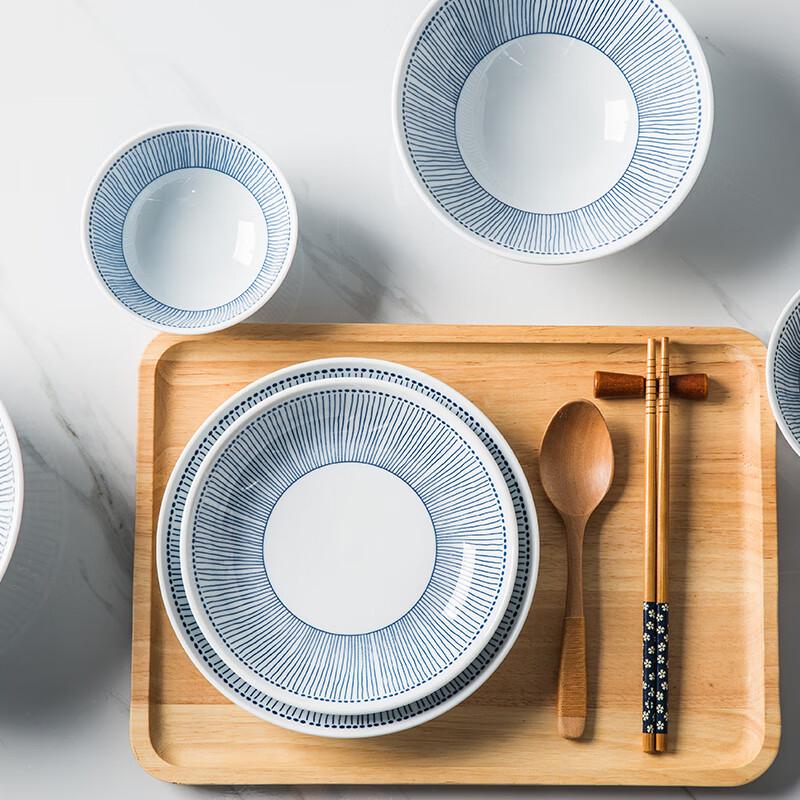 Japanese Style Underglaze Ceramic Deep Plates (Set of 2)