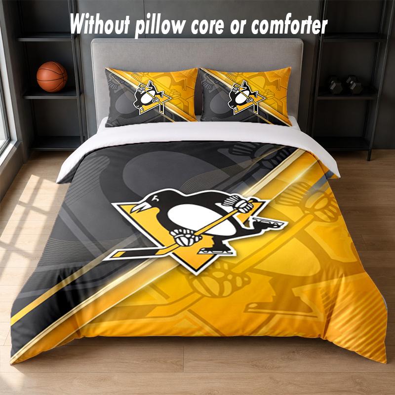 Pittsburgh Penguins Design Bed Bedding Set 1 Duvet Cover + 2 Pillowcases Soft Breathable Household Bed Linens
